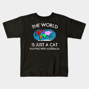 The World is the Cat playing with Australia Shirt Cat Lover Kids T-Shirt